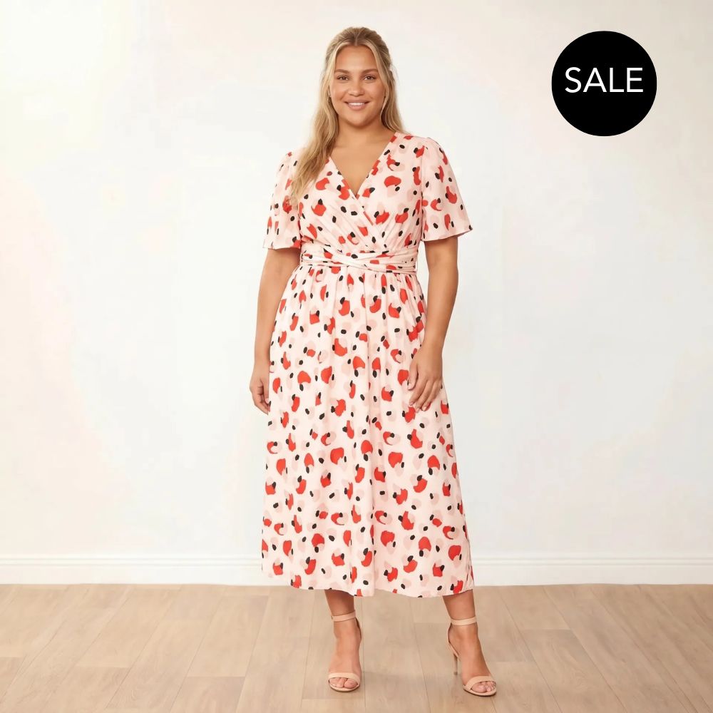 Teagan Dress in peach abstract print – women's dress