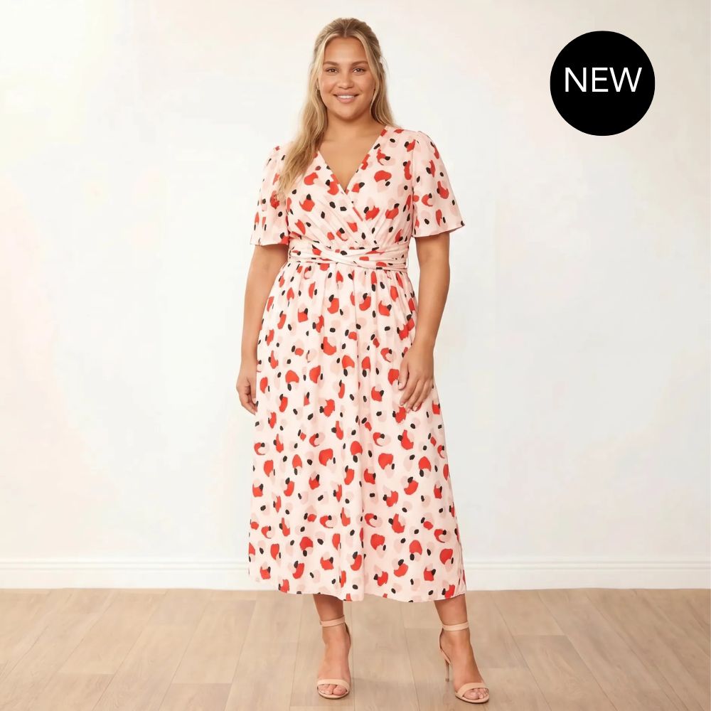 Teagan Dress in peach abstract print – women's dress – view 20