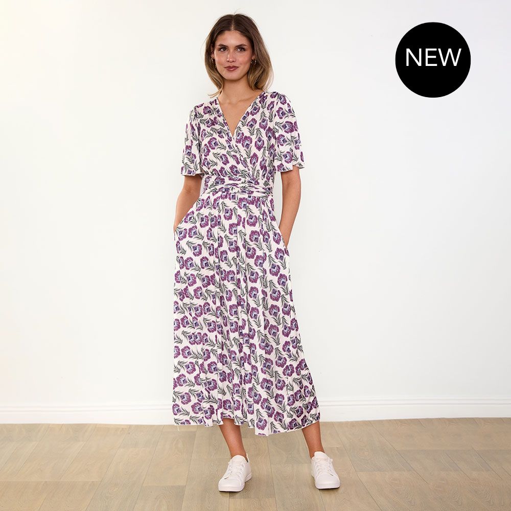 Teagan Dress in safflower lilac floral print – women's dress
