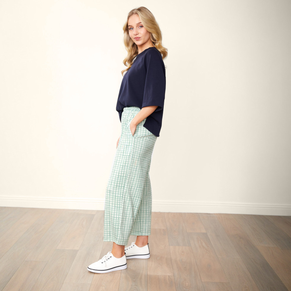 Tessa Trousers (Green Grid) + Elle Top (cream) (2 for €53)