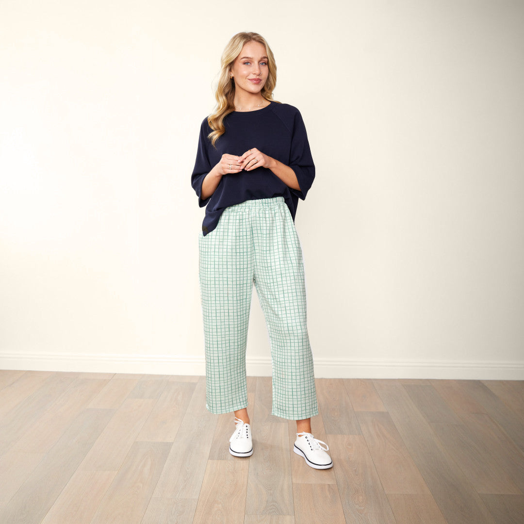 Tessa Trousers (Green Grid) + Elle Top (cream) (2 for €53)