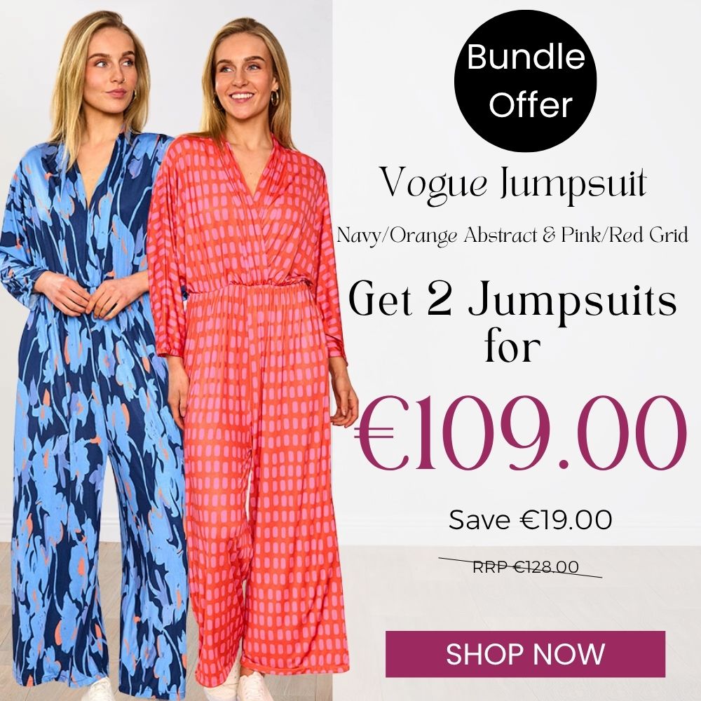 Vogue Jumpsuit (Navy/Orange Abstract & Pink/Red Grid) for €109.00