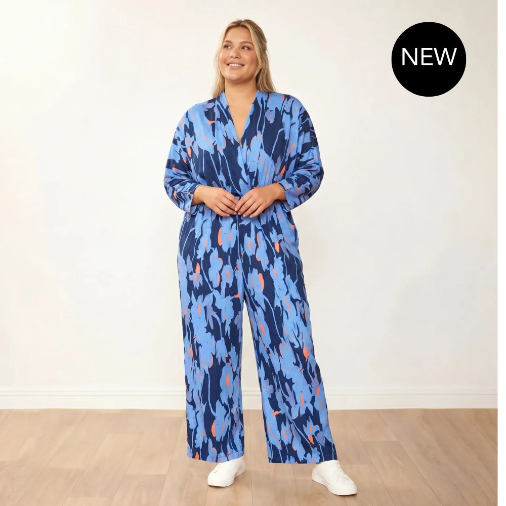 Vogue Jumpsuit (Navy/Orange Abstract)