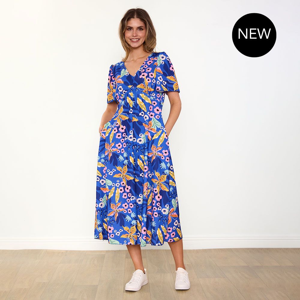 Whitney Dress in navy floral print – women's dress