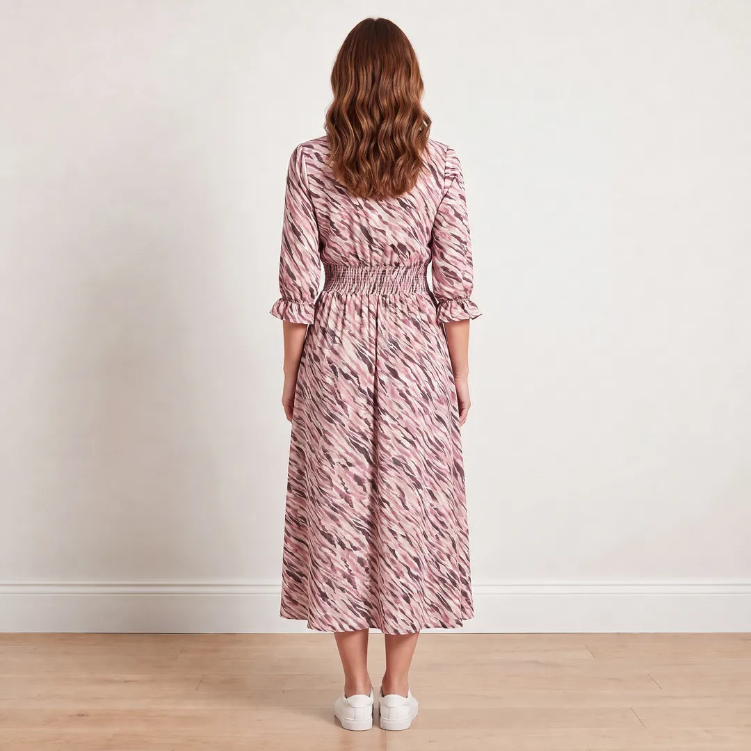 Aoife Wrap Dress (Pink & Burgundy) - Back View