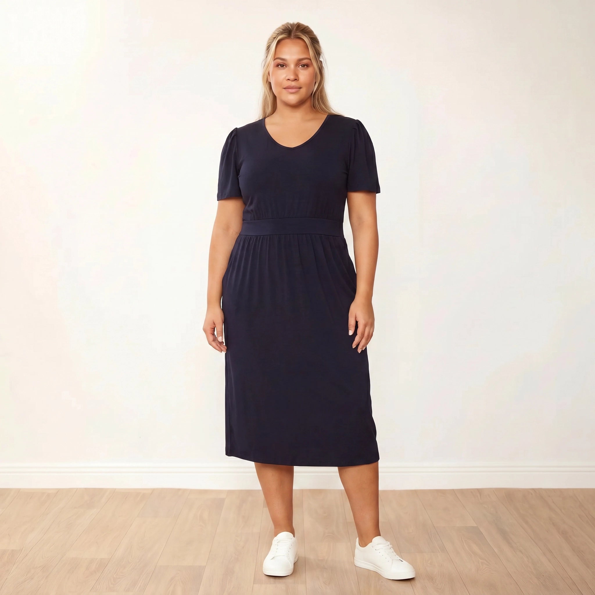 Lois Dress (Black) - Plus Size XXL - Front, arms relaxed, neutral