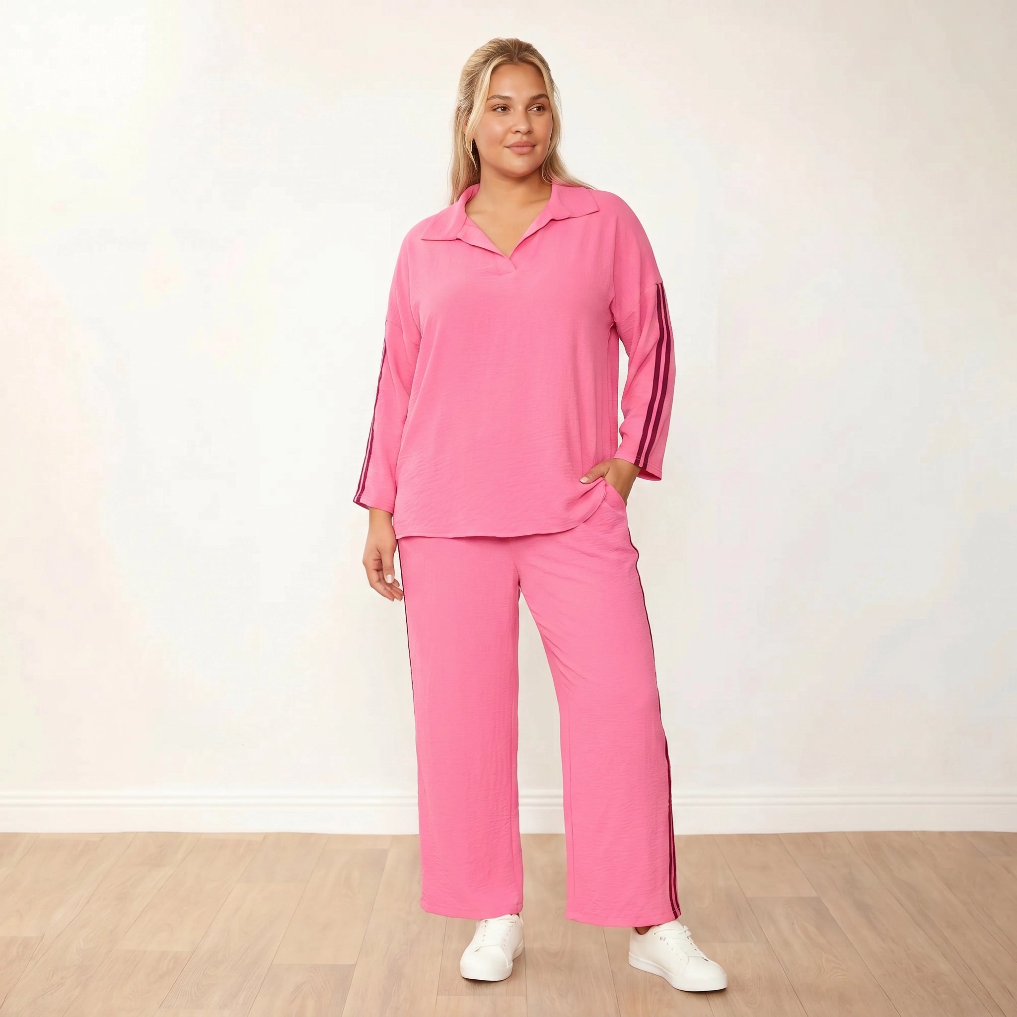 Clara Co-Ord (Pink/Berry) - Plus Size XXL - Front Looking to Side