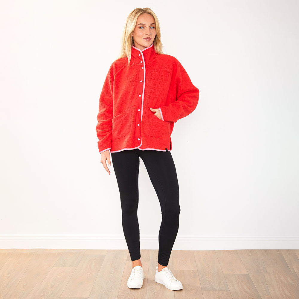 Fleece Jacket (Coral Red/Pink Trim)