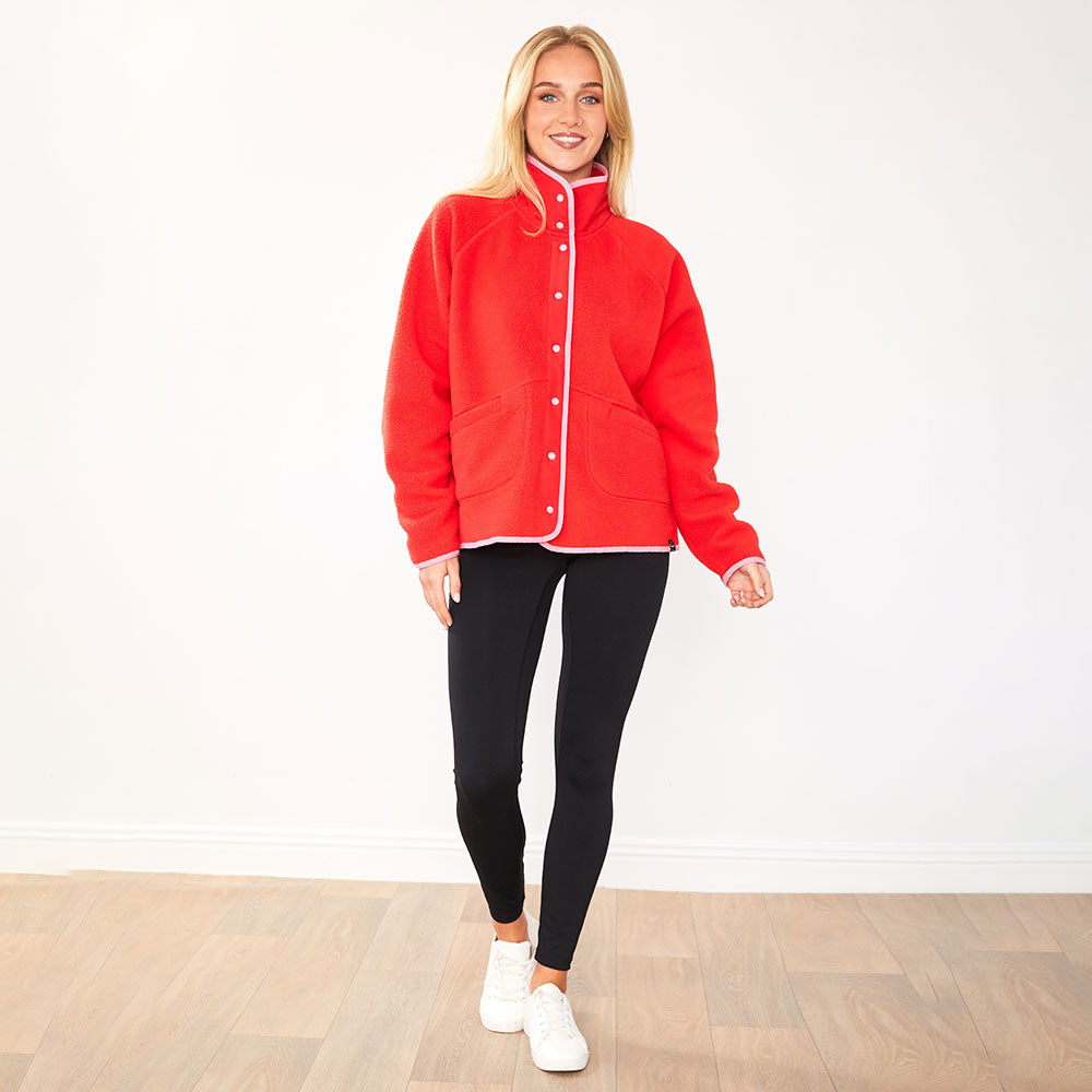 Fleece Jacket (Coral Red/Pink Trim)