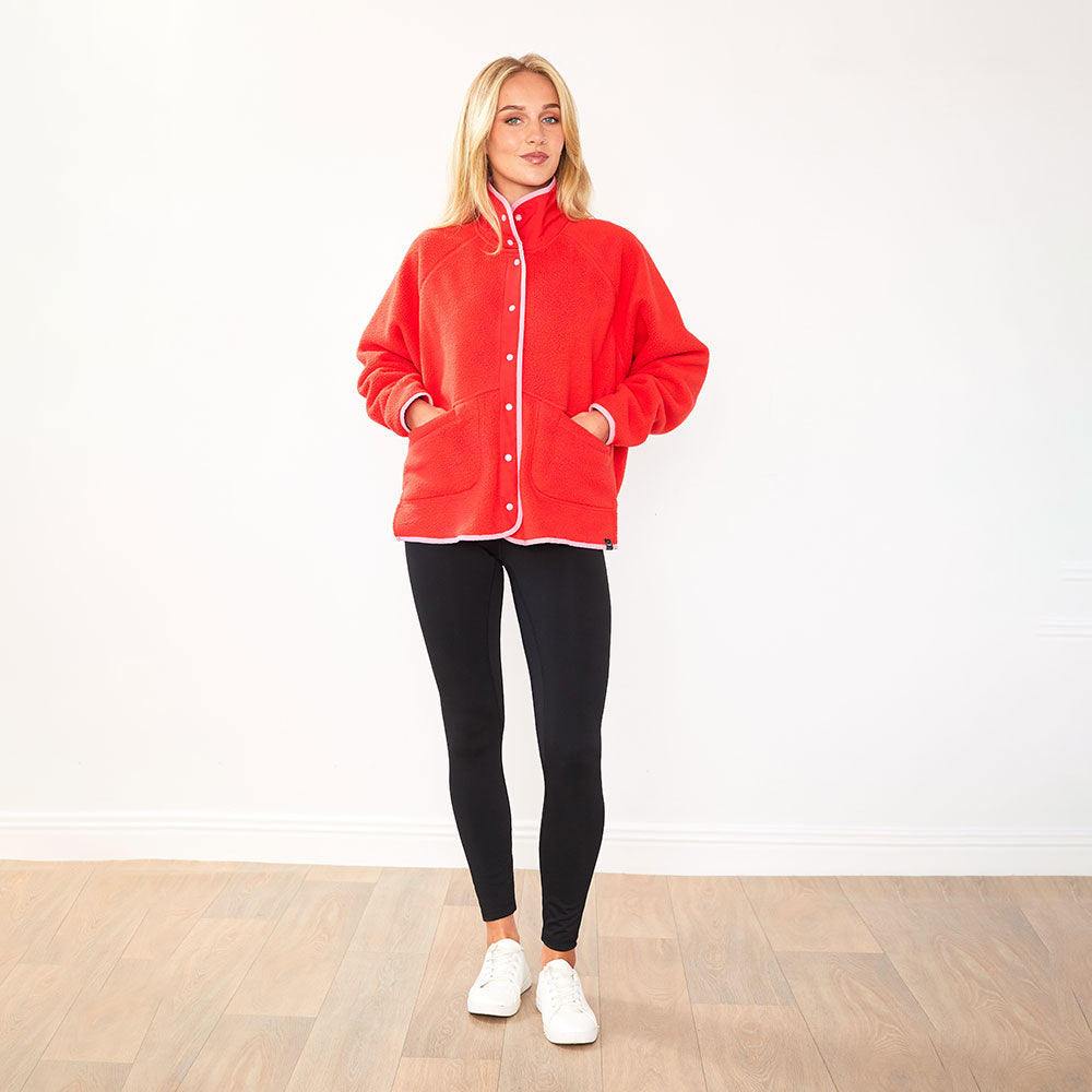 Fleece Jacket (Coral Red/Pink Trim)