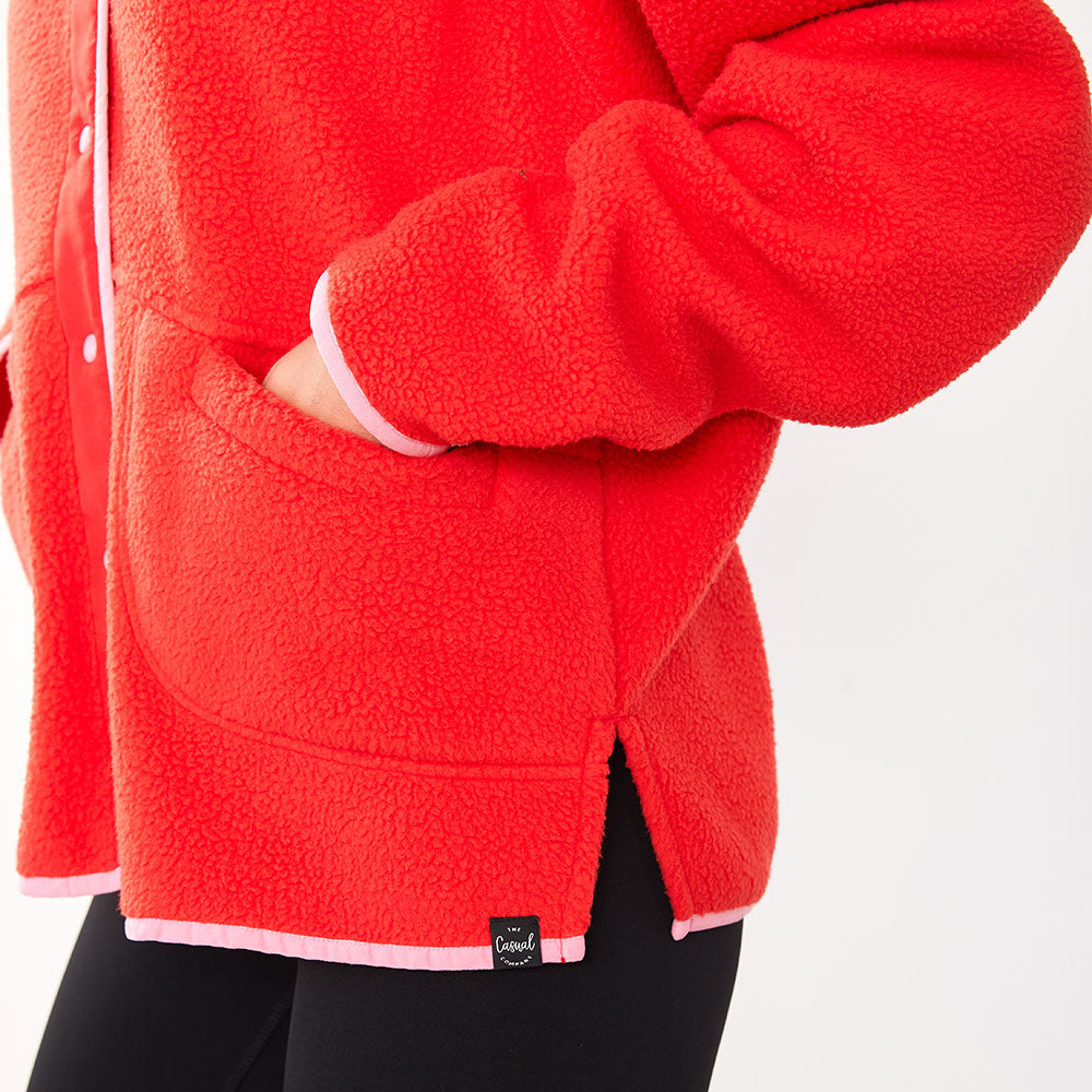 Fleece Jacket (Coral Red/Pink Trim)