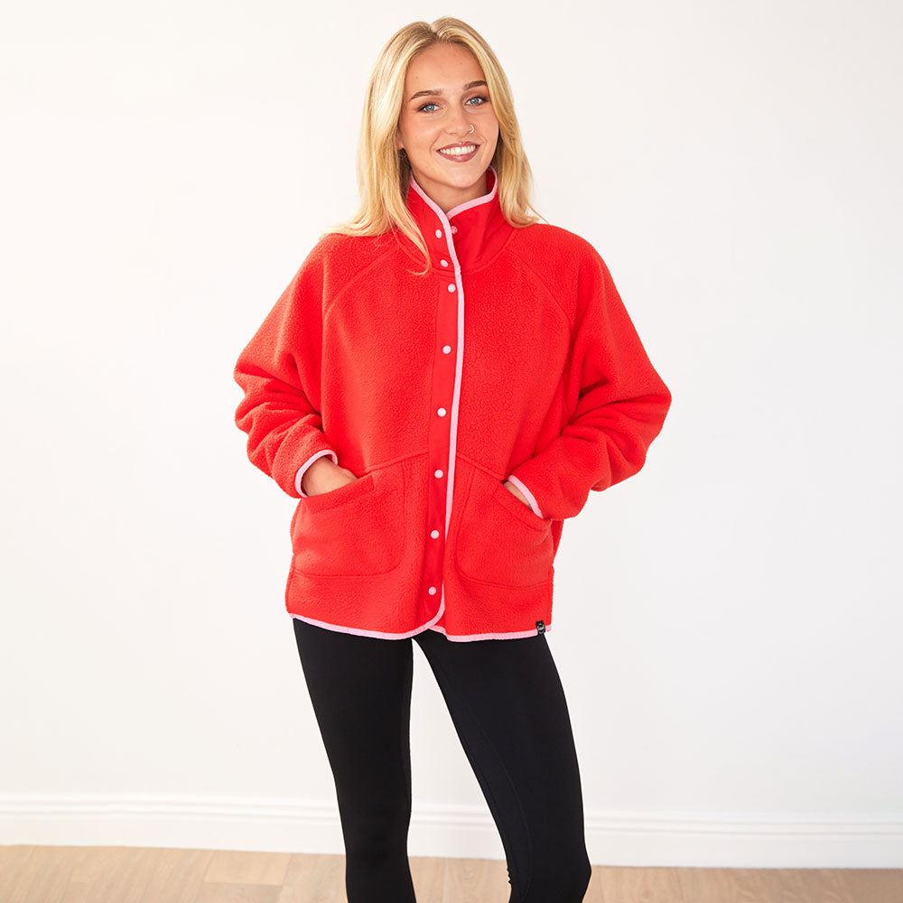 Fleece Jacket (Coral Red/Pink Trim)