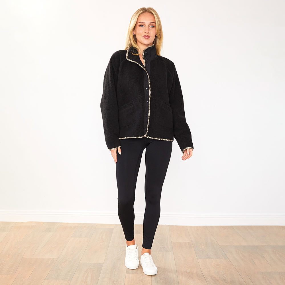 Fleece Jacket (Black/Leopard Trim)