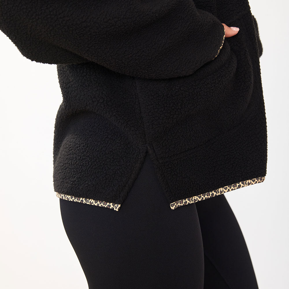 Fleece Jacket (Black/Leopard Trim)