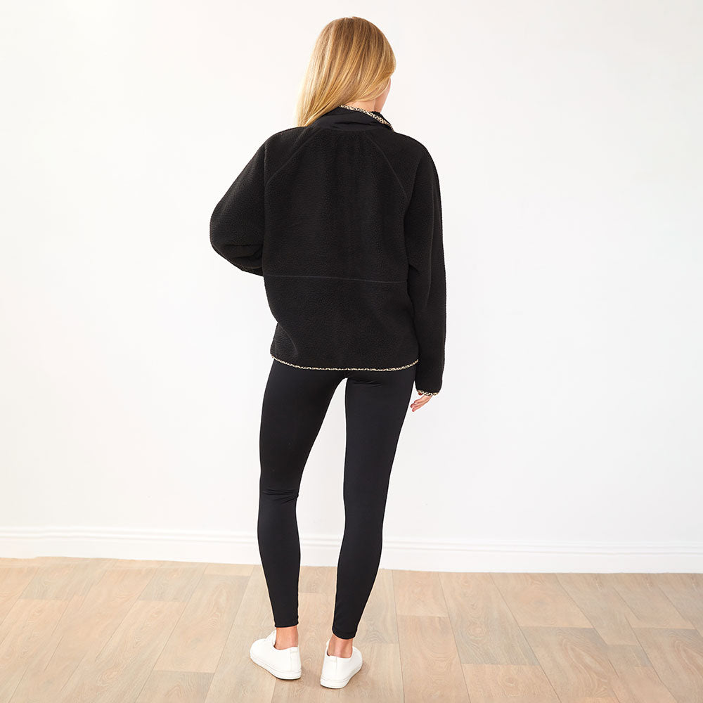 Fleece Jacket (Black/Leopard Trim)