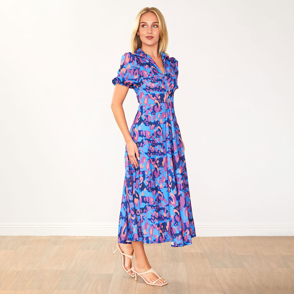 Hazel Dress (Blue Leopard)