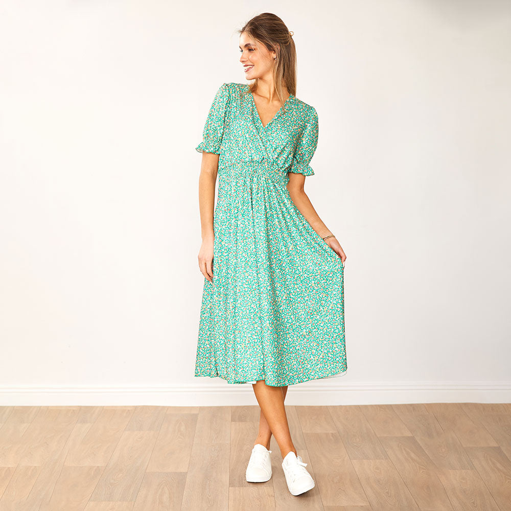 Belle Dress (Green Floral) - The Casual Company