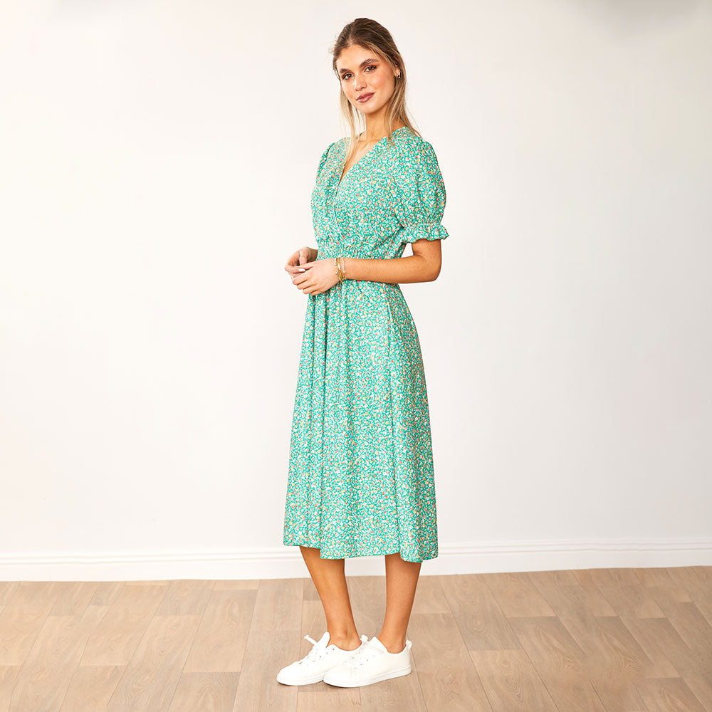 Belle Dress (Green Floral) - The Casual Company
