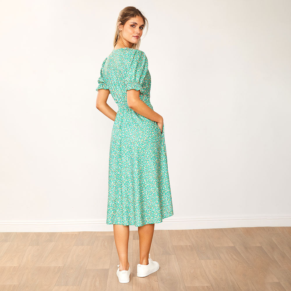 Belle Dress (Green Floral) - The Casual Company