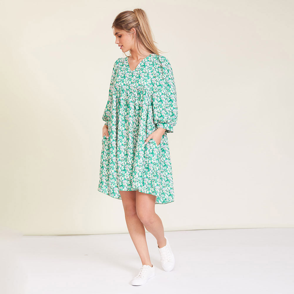Alyssa Dress (Green Floral) - The Casual Company