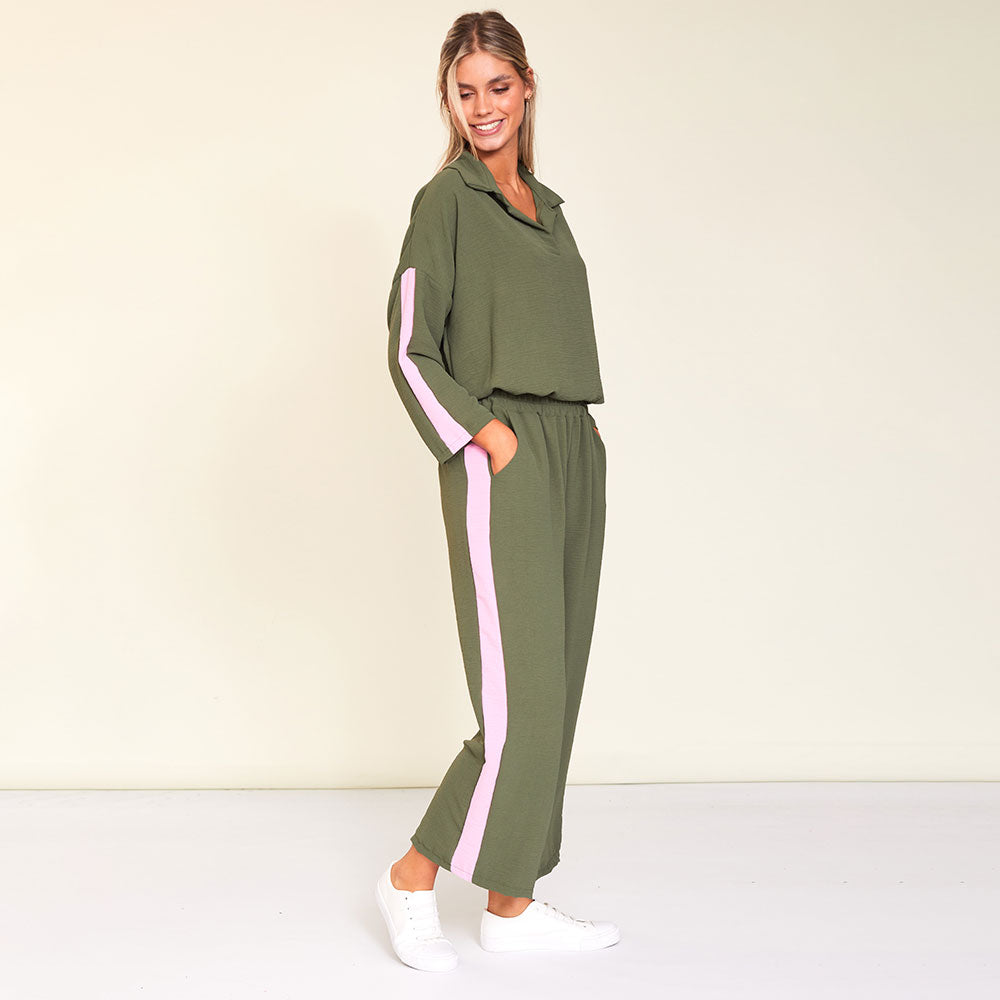 Clara Co-Ord (Khaki/Pink Stripe)