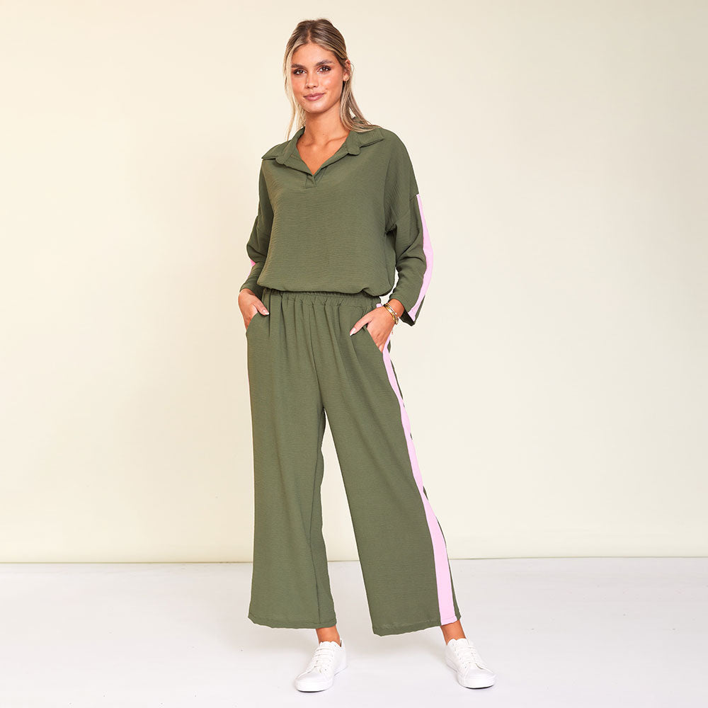 Clara Co-Ord (Khaki/Pink Stripe)