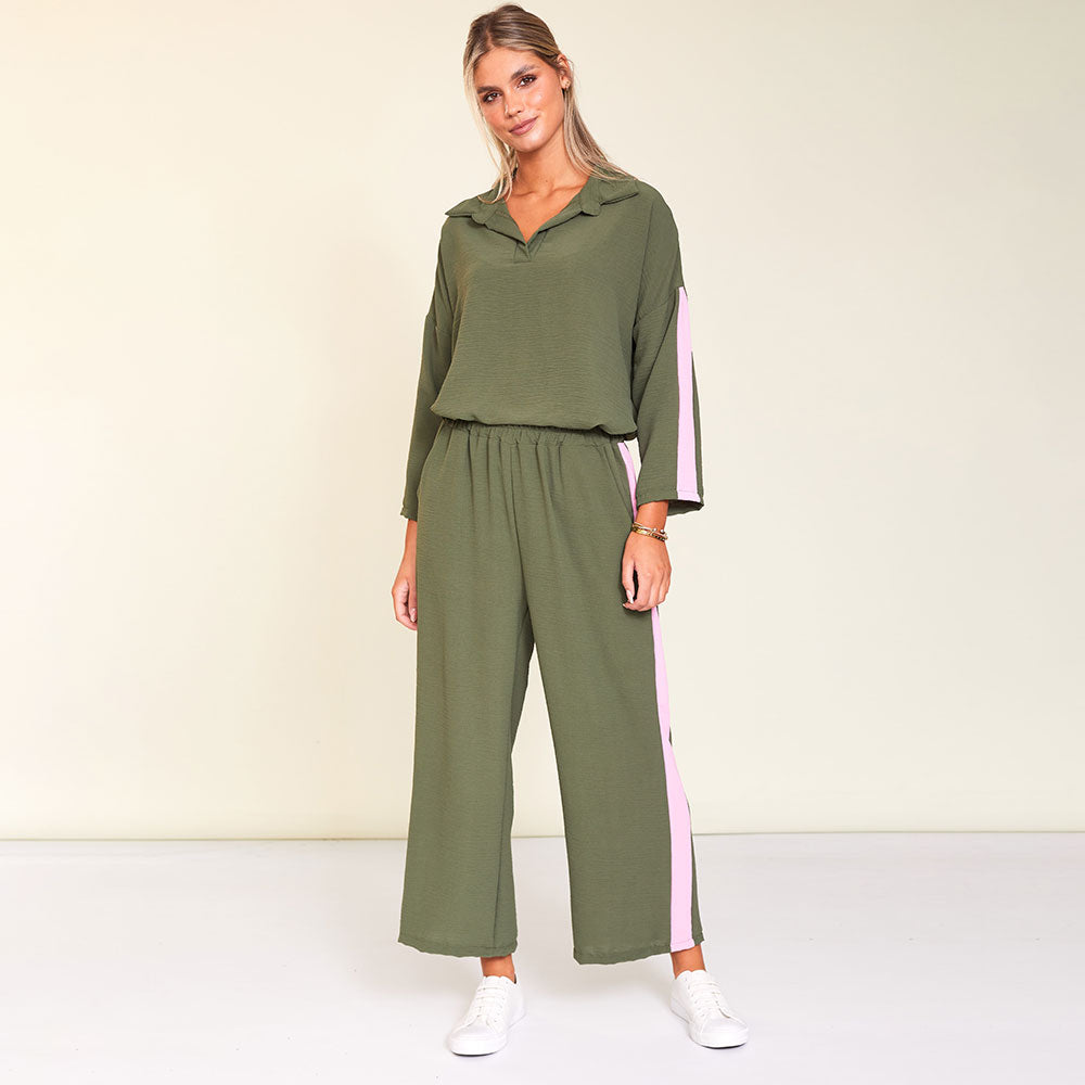 Clara Co-Ord (Khaki/Pink Stripe)