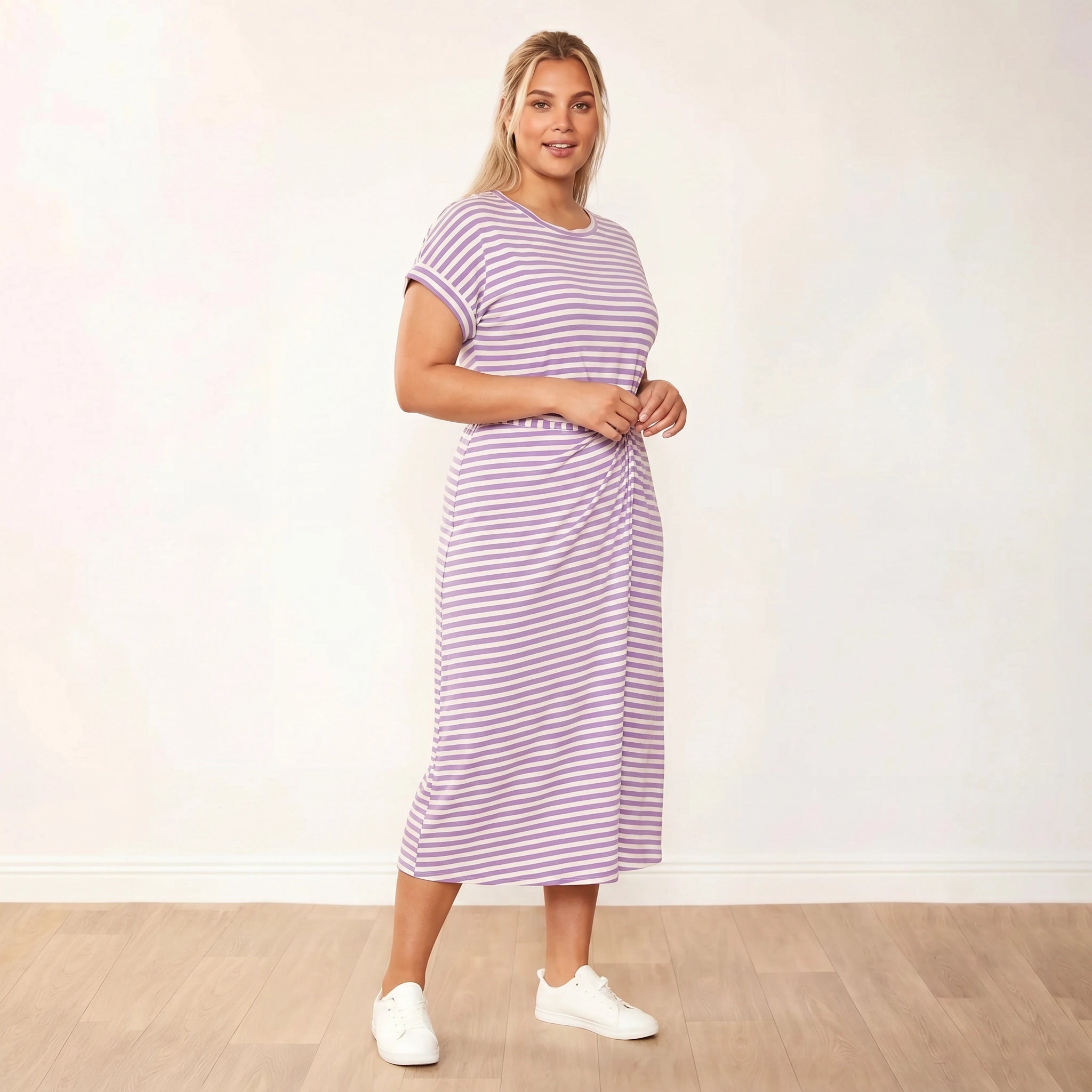 Lenny Dress Purple Stripe - Plus Size - 3/4 angle relaxed