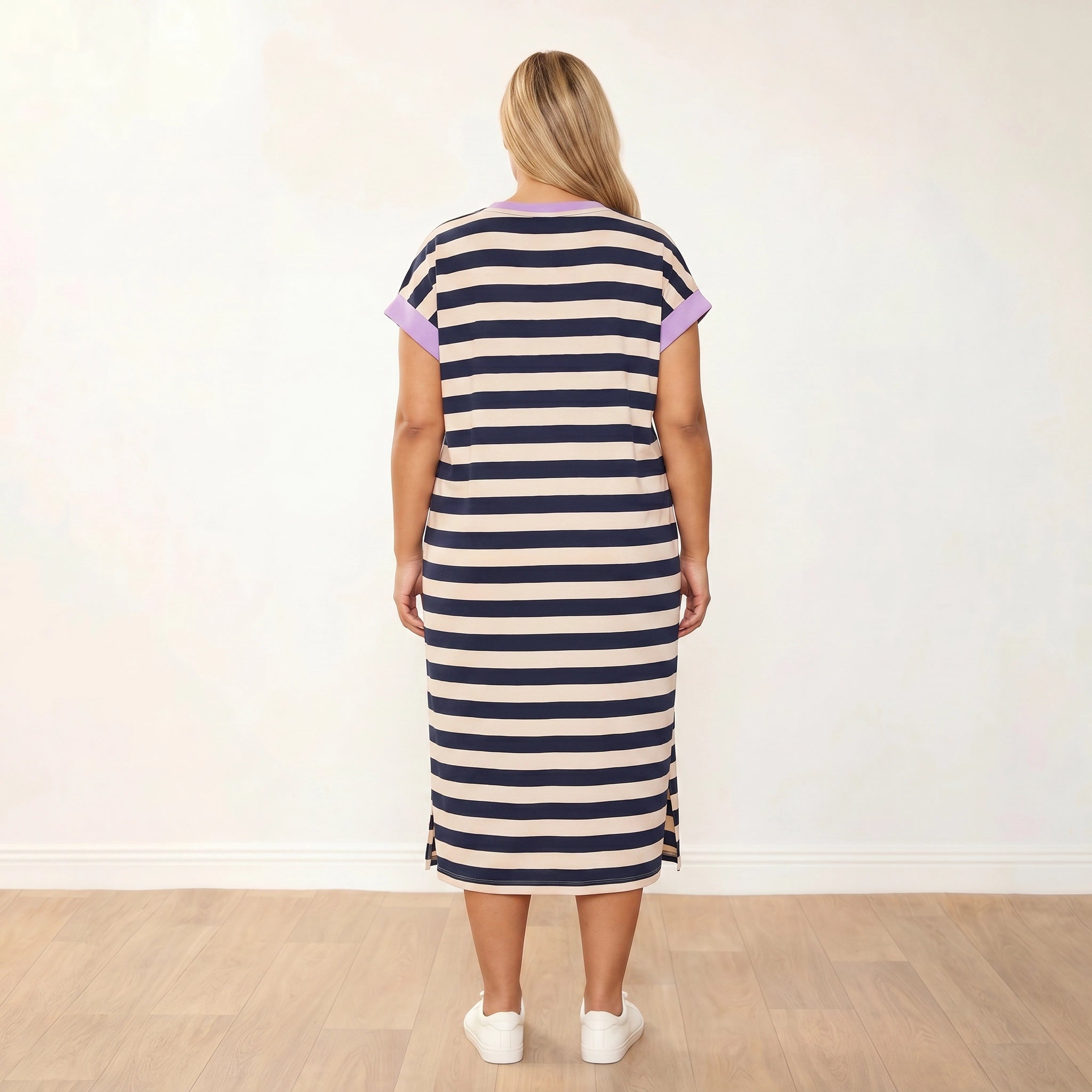 Rachel Dress Navy Stripe Lilac - Plus Size XXL - Back View
