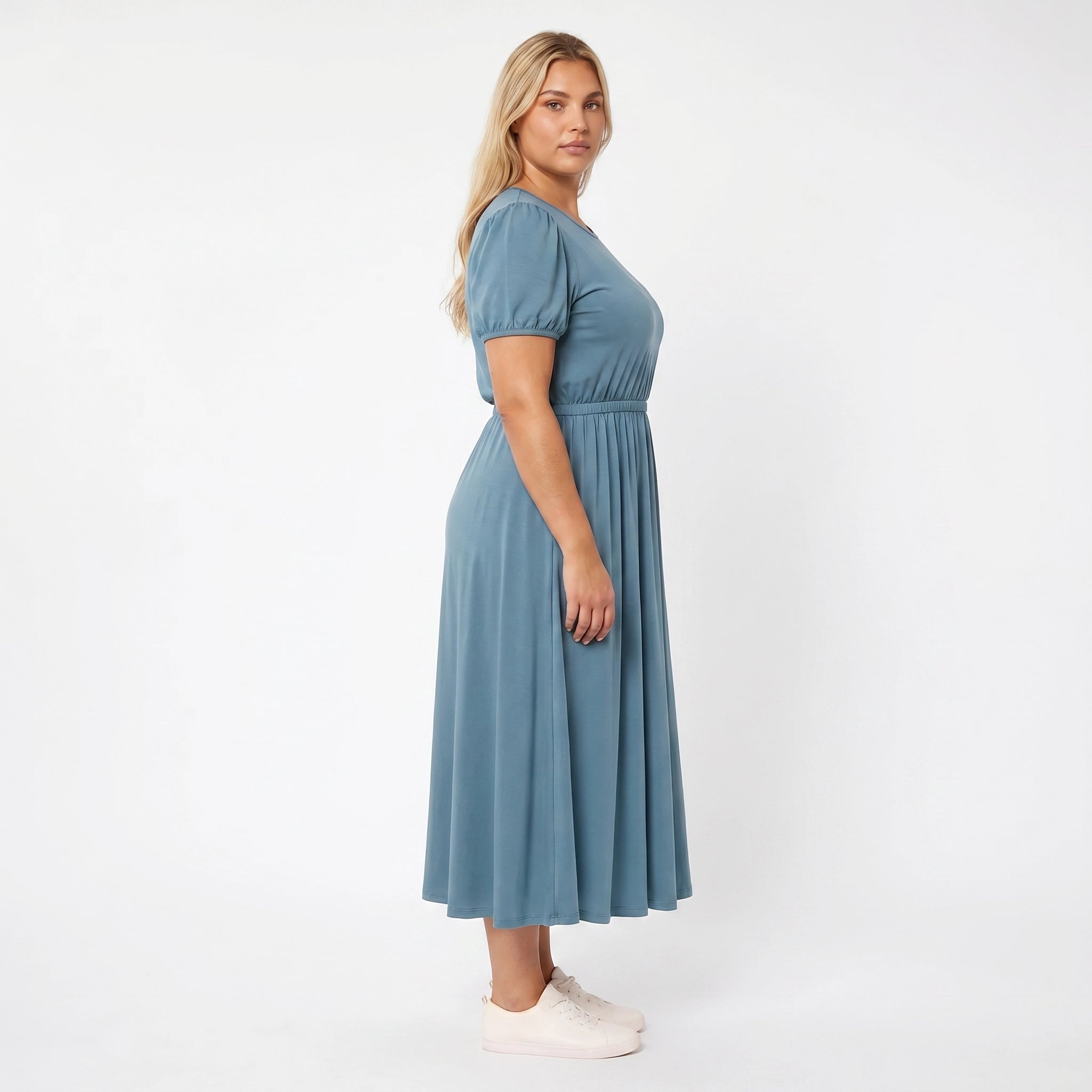 Eilish Dress Blue - Side Profile - Plus Size