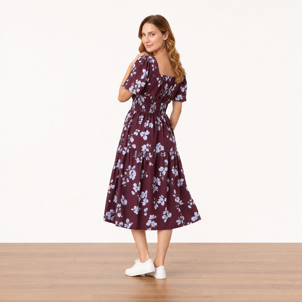 Iris Dress Berry Blue Flower - Back view