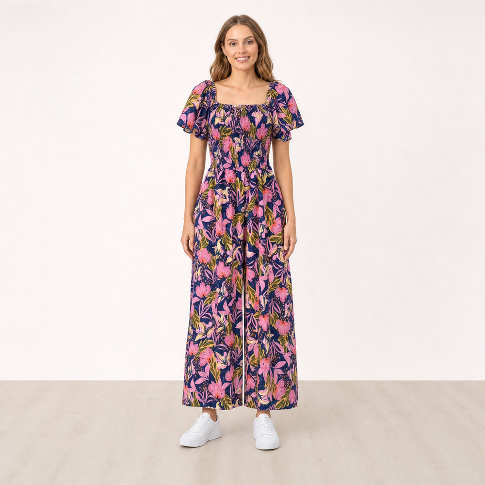 Ivan Jumpsuit Midnight Bloom Lavender on Alva - front view