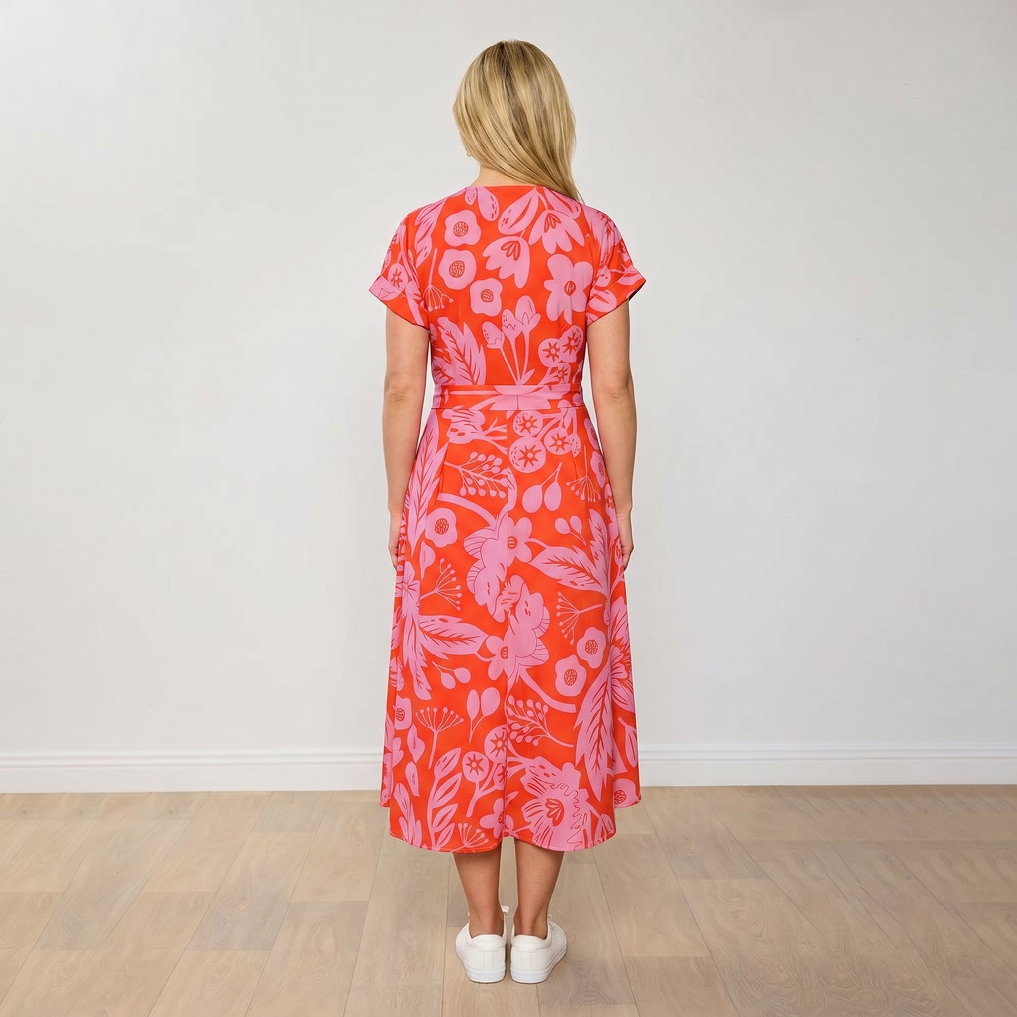 Kennedy Dress (Pink/Red Garden Print) - Back view
