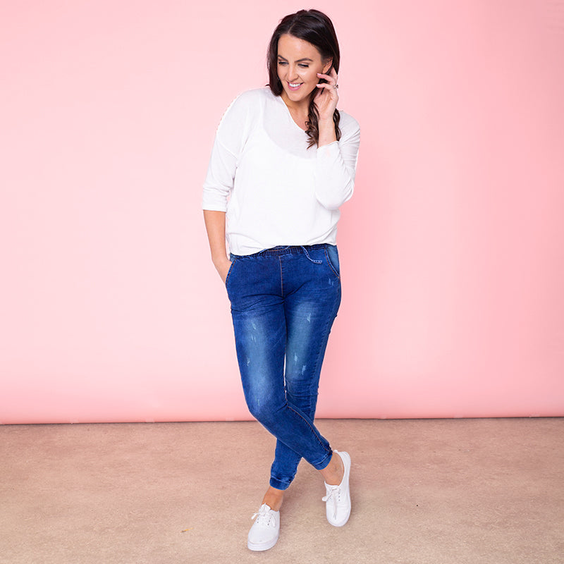 Eva Drawstring Denim Jogger (True Blue)
