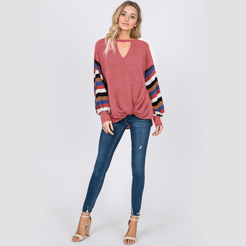 Aine Stripe Sleeve Top Mauve - The Casual Company