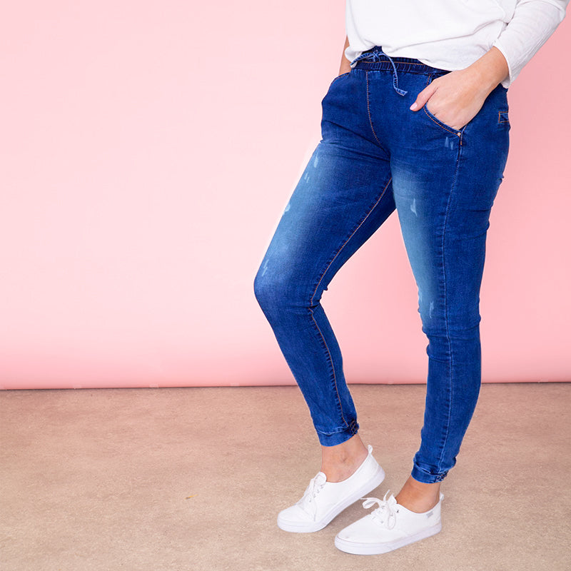 Eva Drawstring Denim Jogger (True Blue)