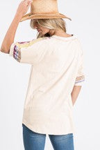 Chevron Short Sleeve Top (Cream) - The Casual Company