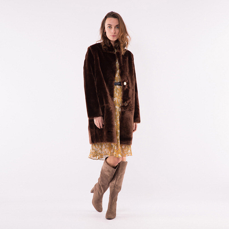 Pleated Swing Midi Dress Camel