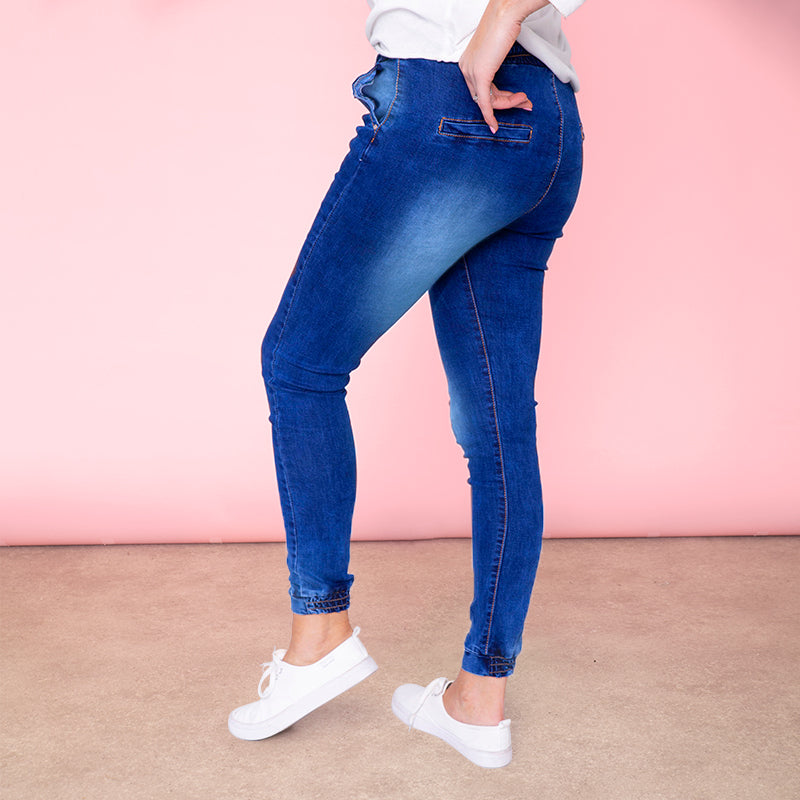 Eva Drawstring Denim Jogger (True Blue)