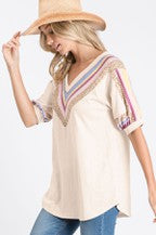 Chevron Short Sleeve Top (Cream) - The Casual Company