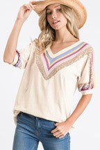 Chevron Short Sleeve Top (Cream) - The Casual Company