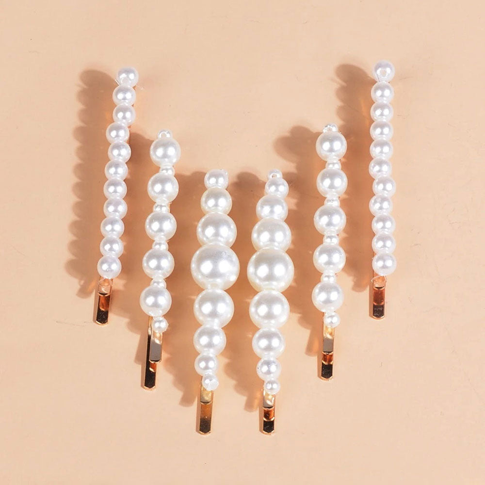 6pcs Toddler Girls Faux Pearl Decor Hair Clip (White)