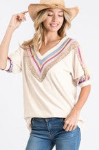 Chevron Short Sleeve Top (Cream) - The Casual Company