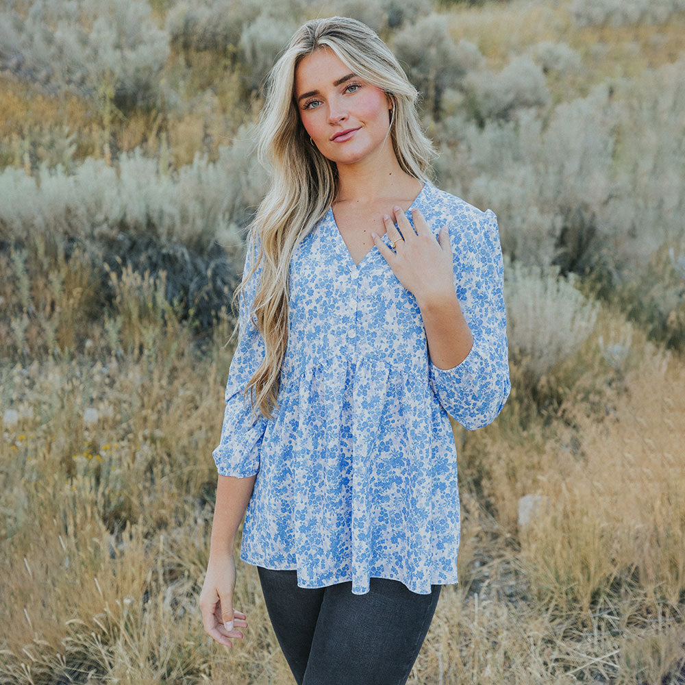 Sadie Top (Blue Floral)