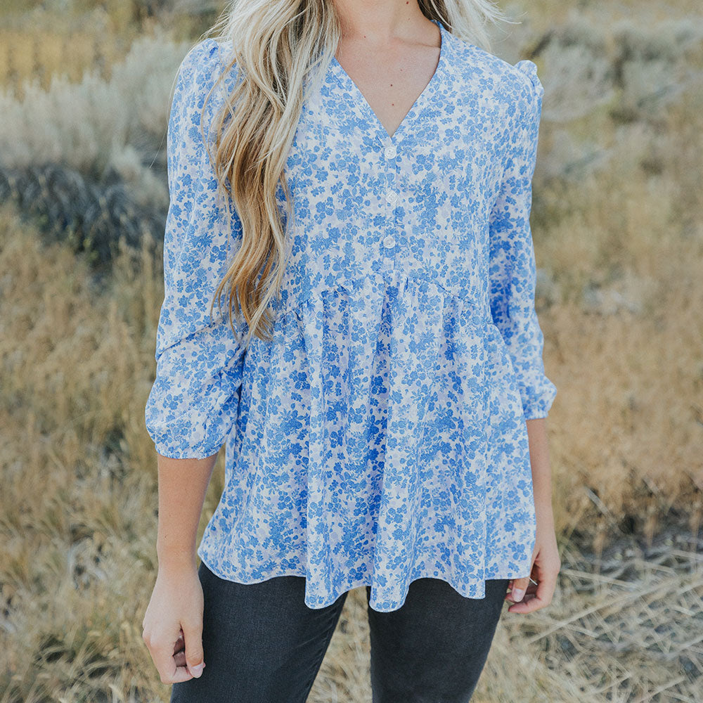Sadie Top (Blue Floral)