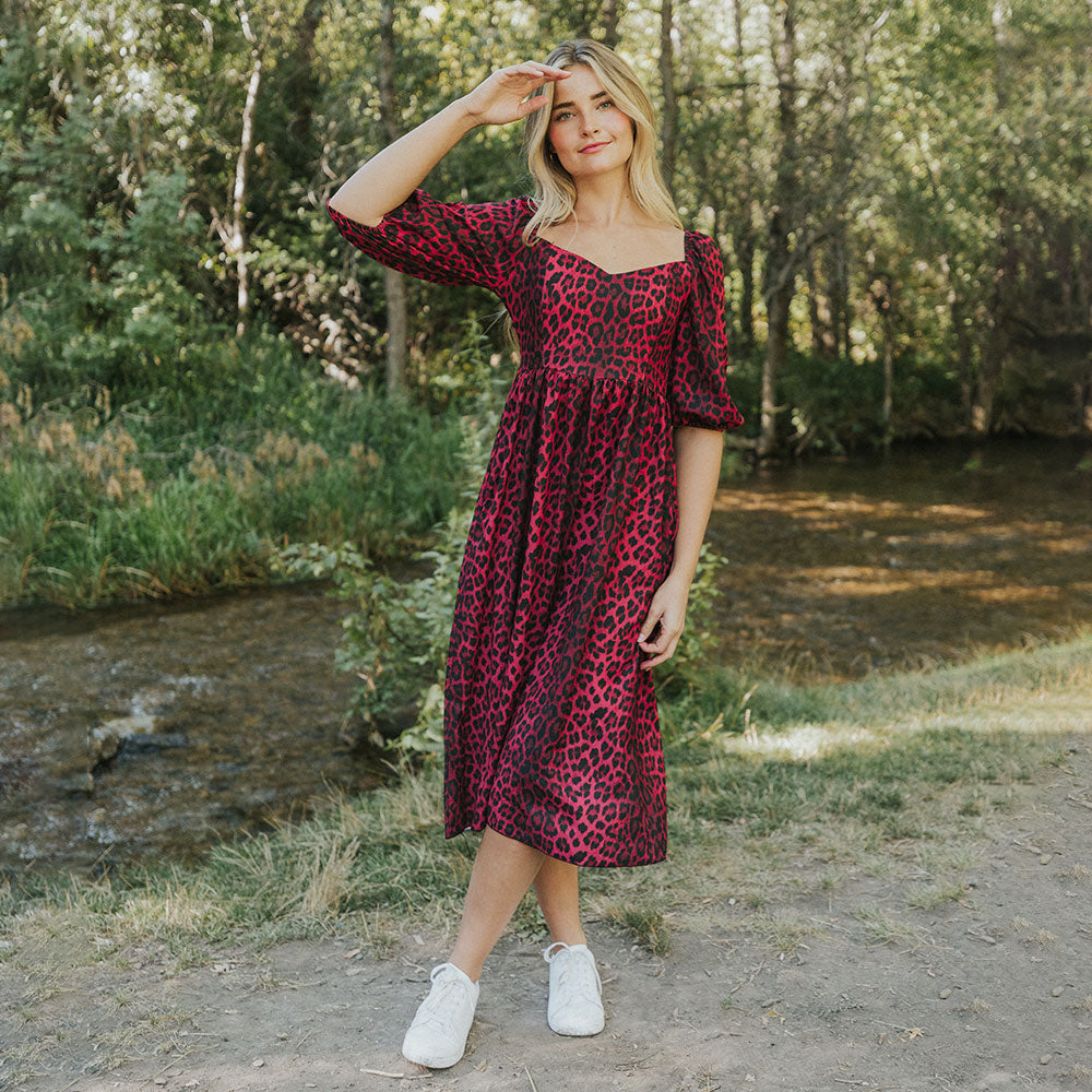Kadie Leopard Dress (Burgundy)