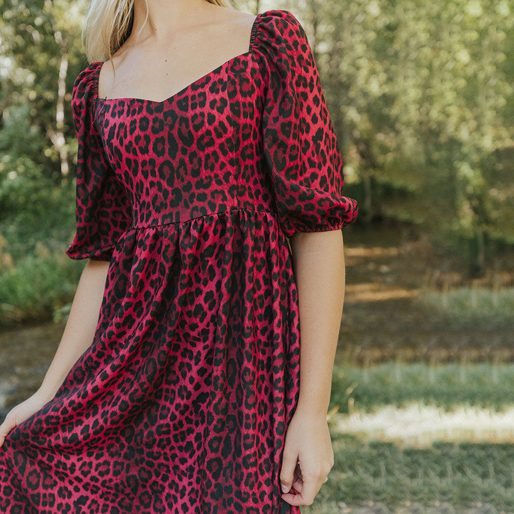 Kadie Leopard Dress (Burgundy)