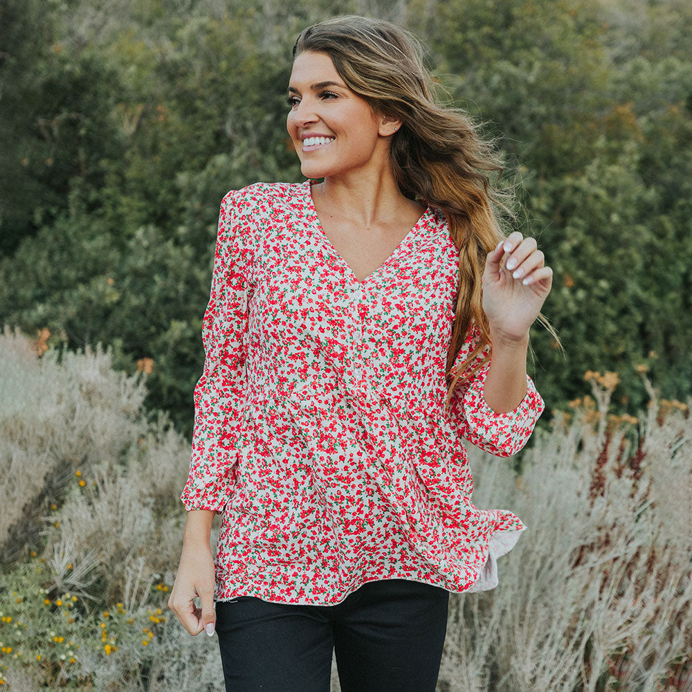 Sadie Top (Red Floral)