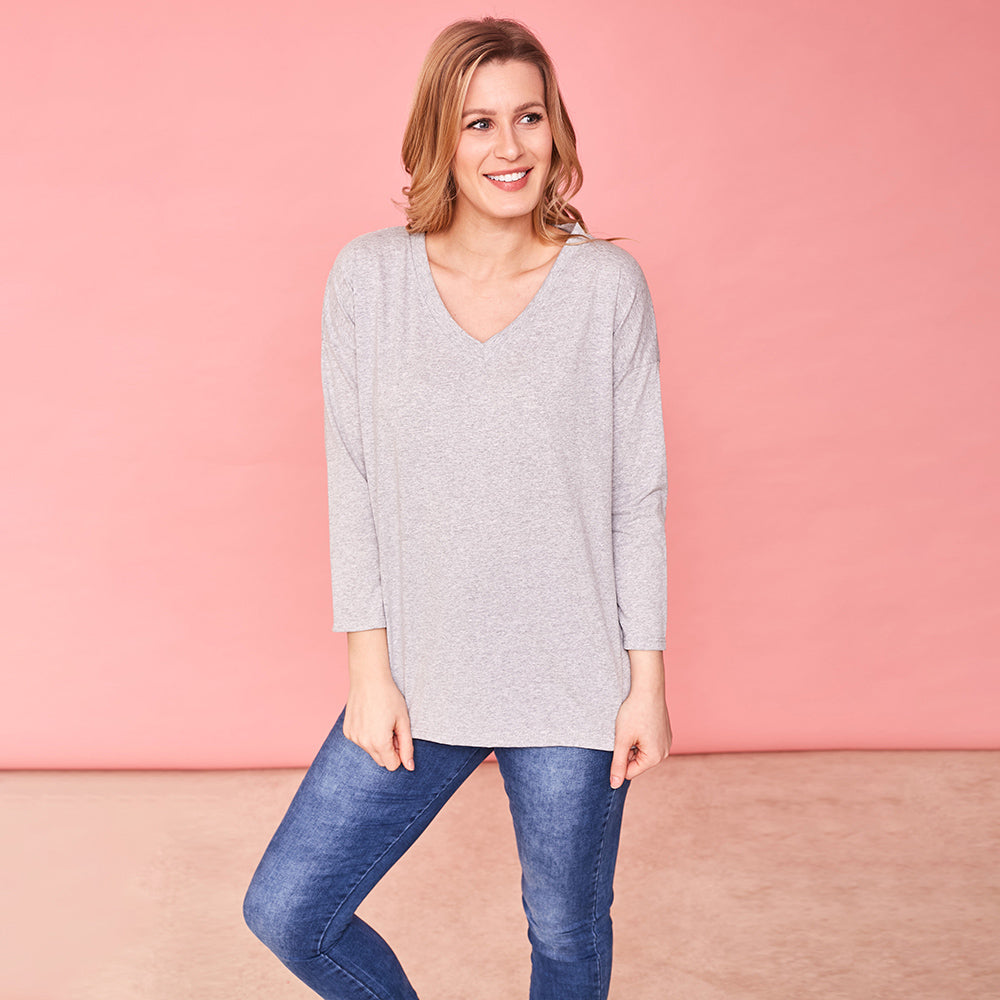 Riley V Neck Top (Dove)