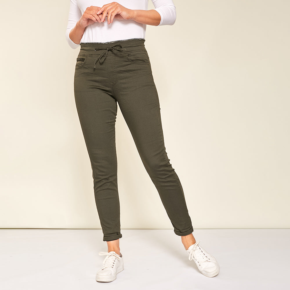 Dana Drawstring Classic Jeggings (Khaki)